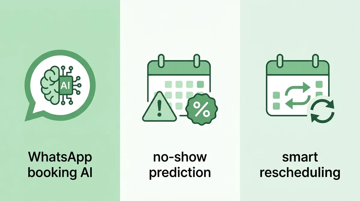 Three real AI capabilities in salon software: WhatsApp booking AI, no-show prediction, smart rescheduling