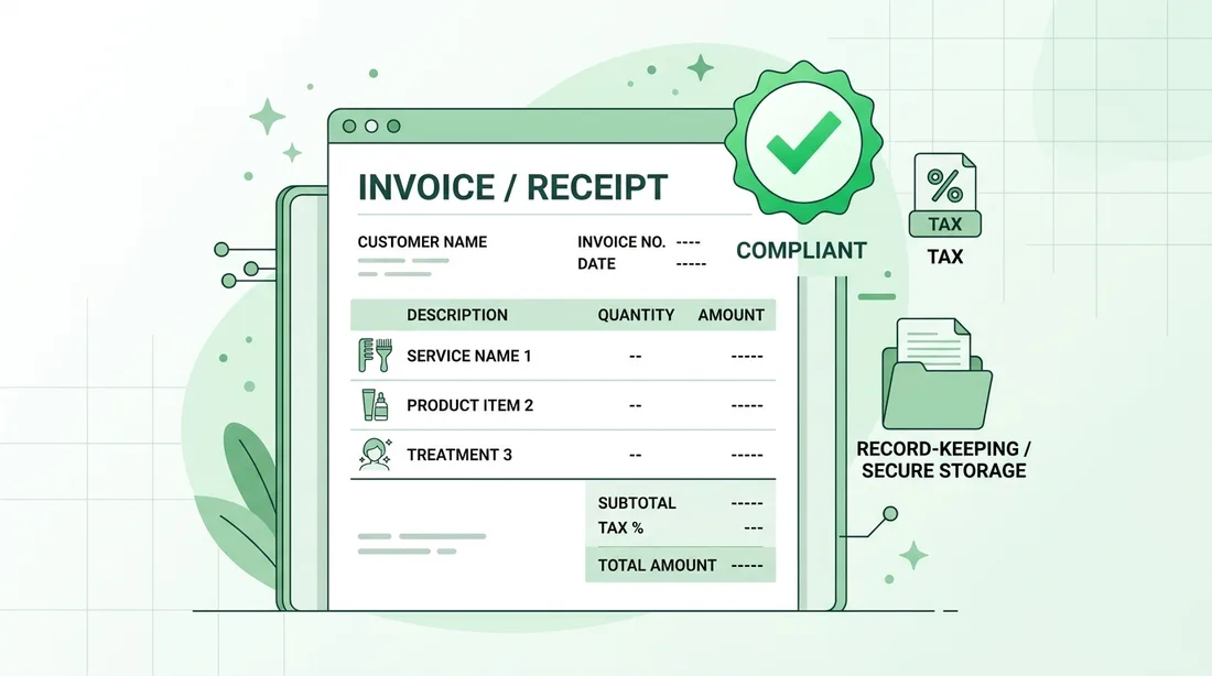 GST-compliant salon invoice showing tax calculation and secure record-keeping
