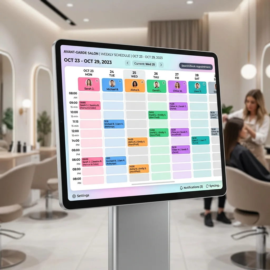 Stylist calendar showing optimized booking slots and shift rotations